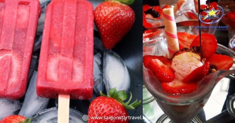 Top Những Món Ăn Vặt Đà Lạt Không Thể Bỏ Qua | Saigon Star Travel Kem dâu tây có hương vị tươi mát, thơm ngon và giá cả hợp lý