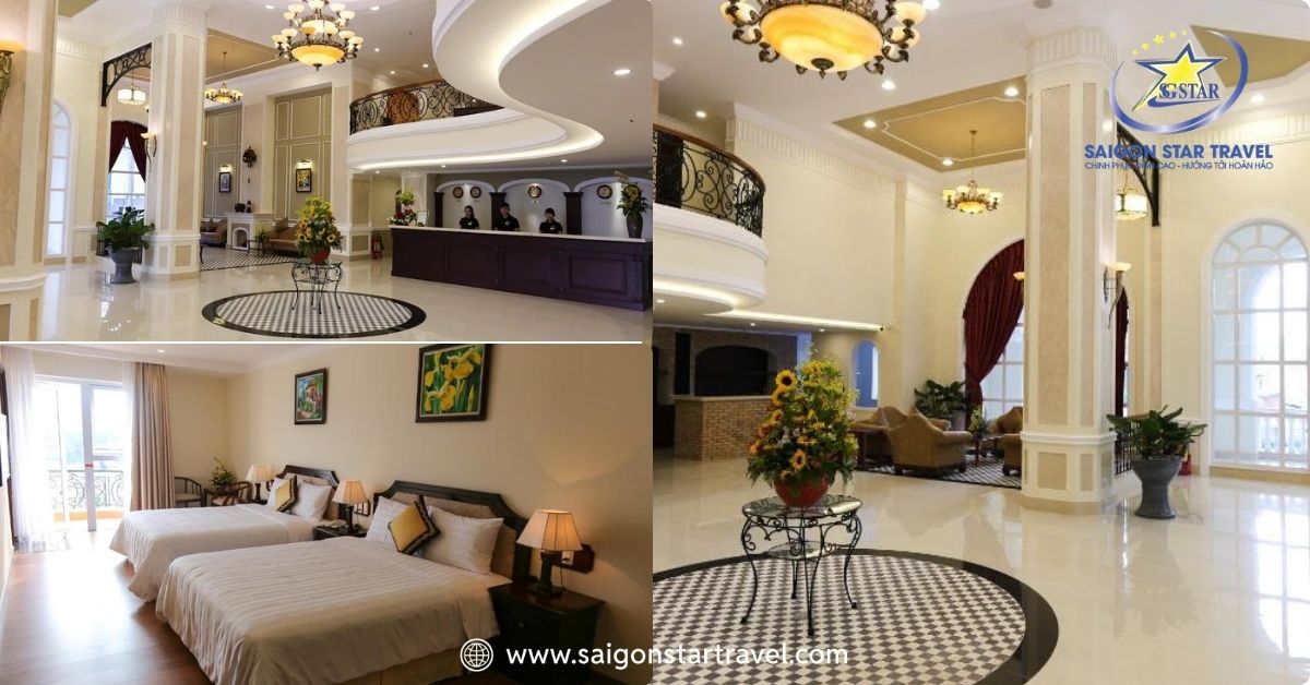 Sảnh đón khách rộng rãi sang trọng phong cách Châu Âu tại Iris Dalat Hotel