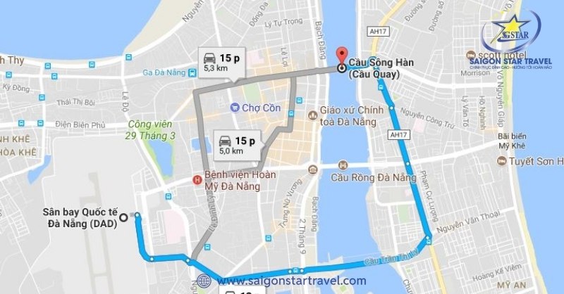 Bản đồ đường đi đến cầu sông Hàn Đà Nẵng