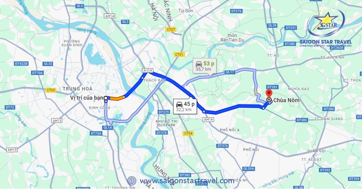Bản đồ đường đến chùa Nôm Hưng Yên
