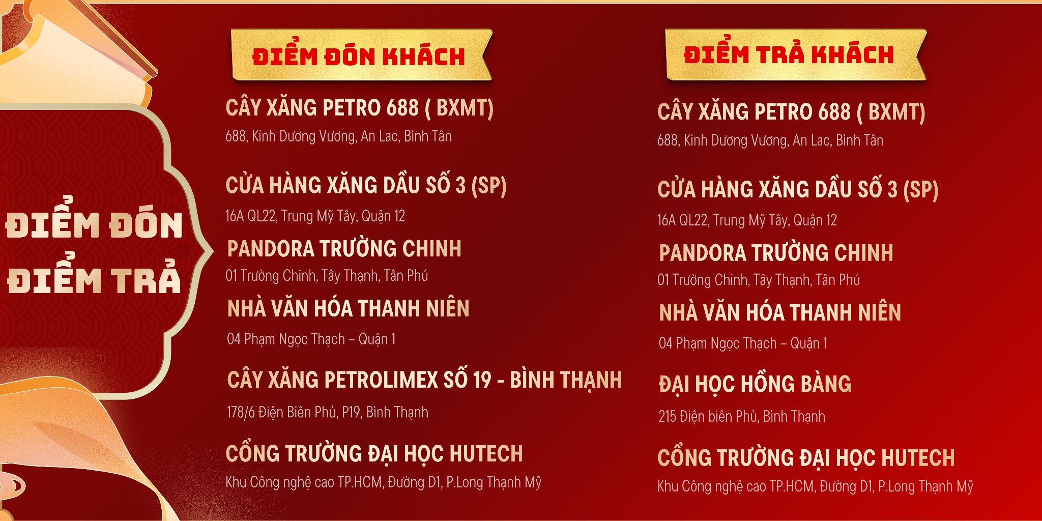 Bảng điểm đón khách tour lễ 30/4 bằng xe giường nằm - Saigon Star Travel