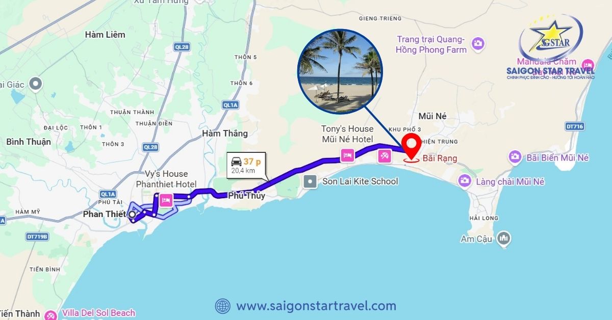 Vị trí Bãi Rạng Mũi Né