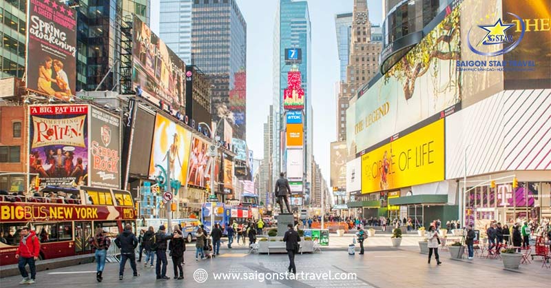 Tour Mỹ 10 Ngày 9 Đêm | Liên Tuyến Đông Tây Hoa Kỳ | Saigon Star Travel Quảng trường Thời Đại sầm uất