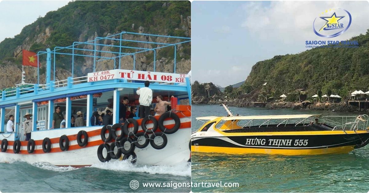 Tàu gỗ và cano ra đảo