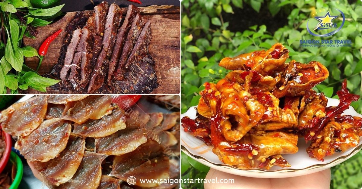 Bò một nắng, cá khô và mực rim