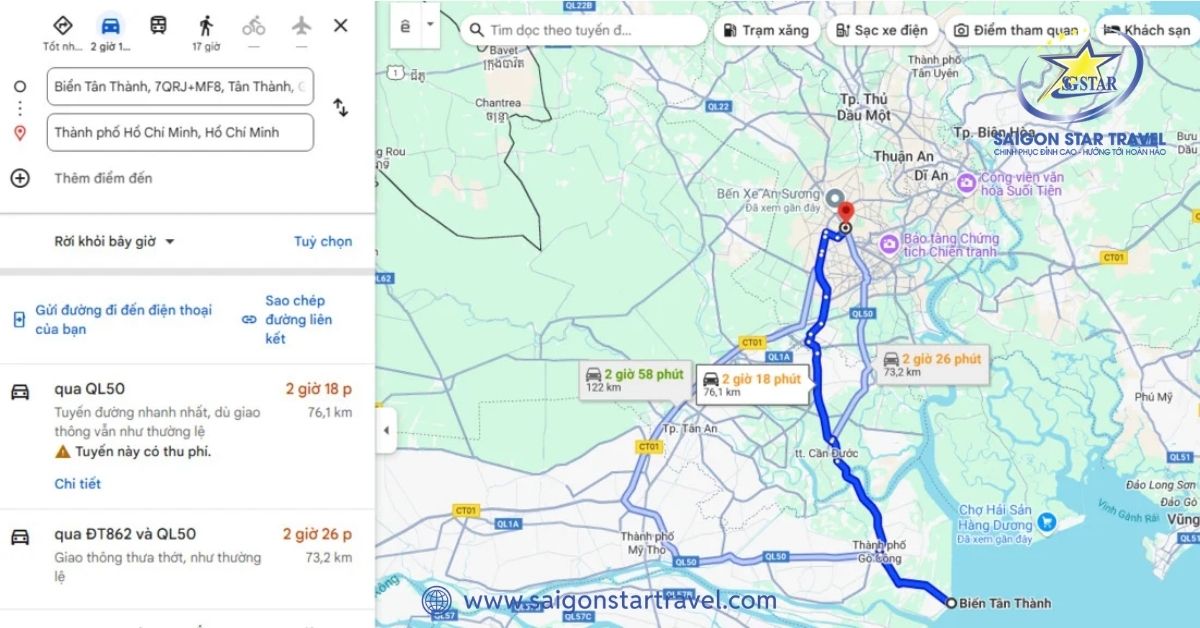 Đường đi từ TP Hồ Chí Minh đến Biển Tân Thành