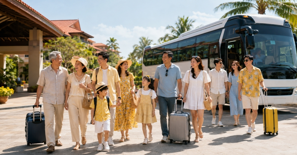 Gia đình đông người du xuân đầu năm tại điểm du lịch trong nước