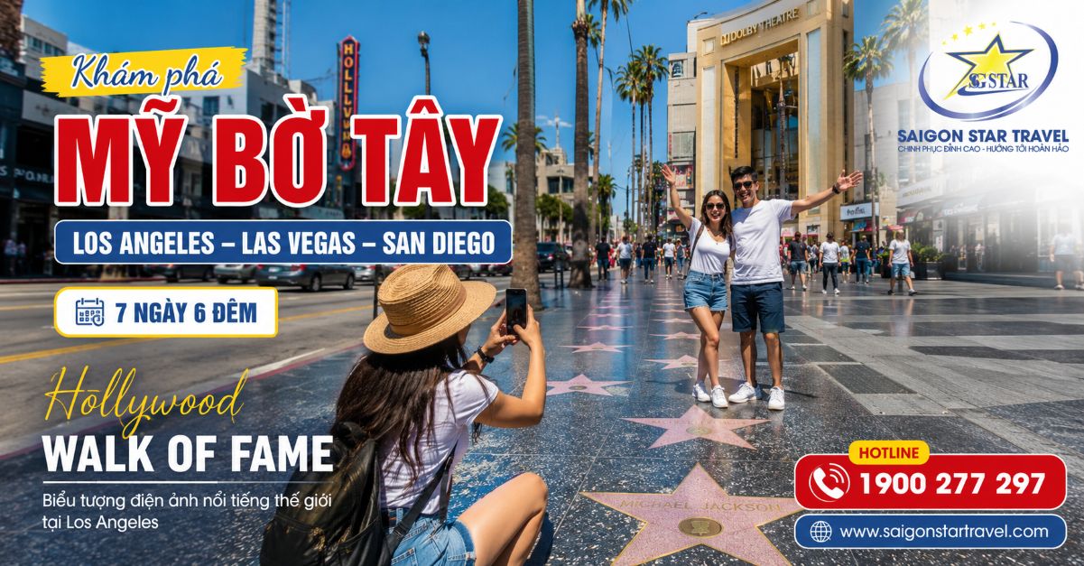 Du khách tham quan Đại lộ Danh vọng Hollywood trong tour Mỹ Bờ Tây