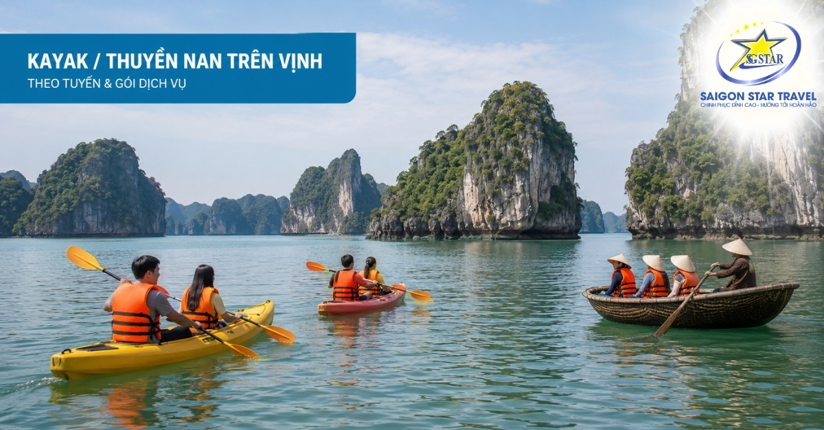 Trải nghiệm kayak hoặc thuyền nan tại Vịnh Hạ Long