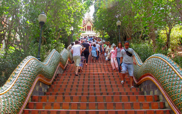 Vượt 309 bậc thềm cũng là một cách thưởng ngoạn phong cảnh tại Doi Suthep