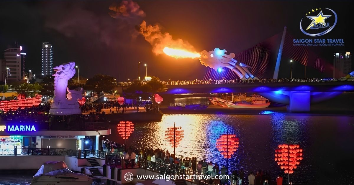 buổi tối ở đà nẵng đi đâu chơi cầu rồng phun lửa