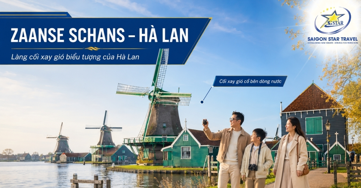 Làng cối xay gió Zaanse Schans trong hành trình Hà Lan