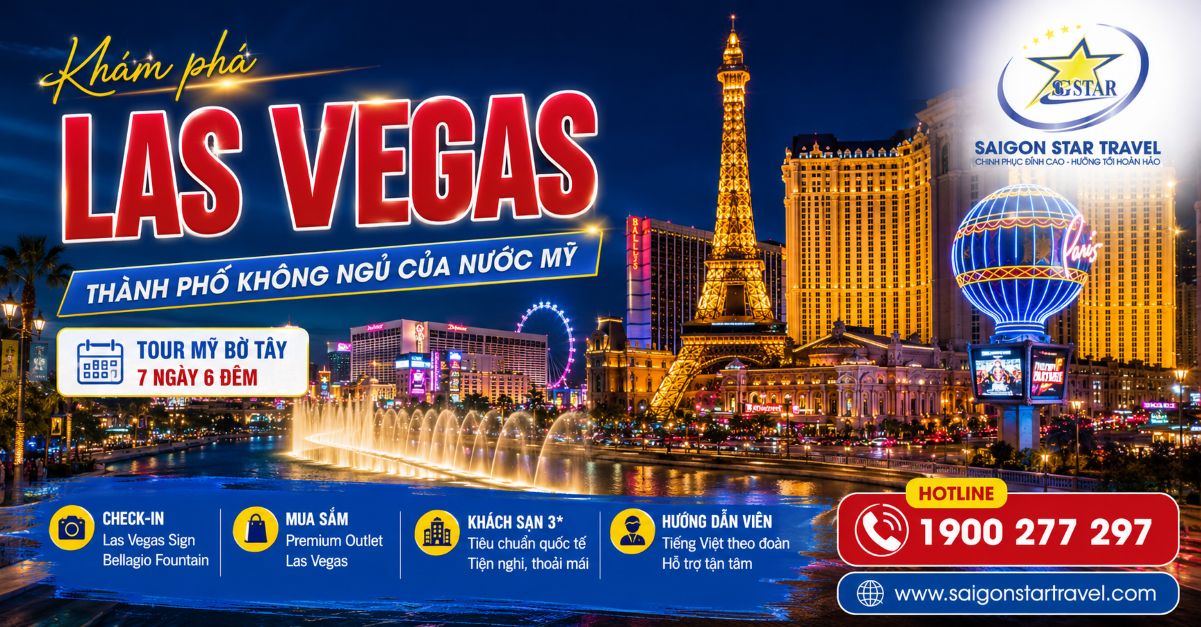 Khung cảnh Las Vegas về đêm trong hành trình du lịch Mỹ