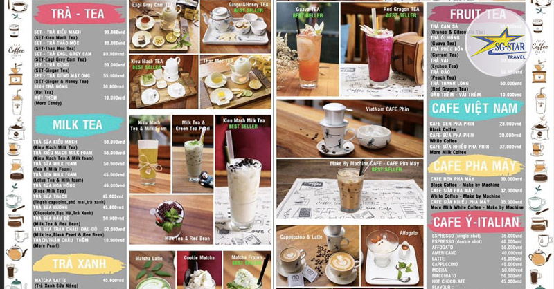 menu đồ uống tại An cafe có sự đa dạng
