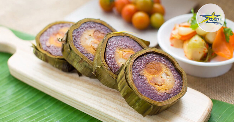 Món bánh tét lá cẩm nổi tiếng và không thể thiếu dịp tết miền Tây