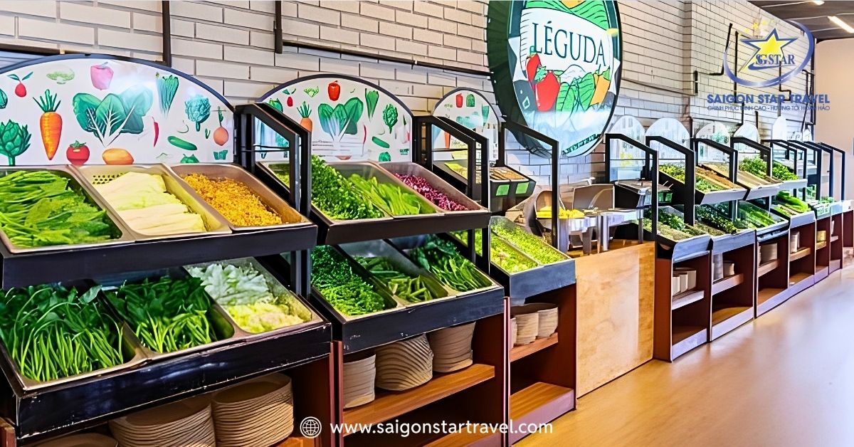 Quầy line buffet rau Leguda