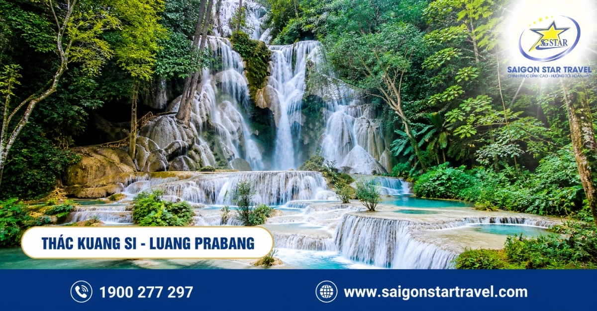 Thác Kuang Si xanh ngọc tại Luang Prabang trong tour du lịch Lào
