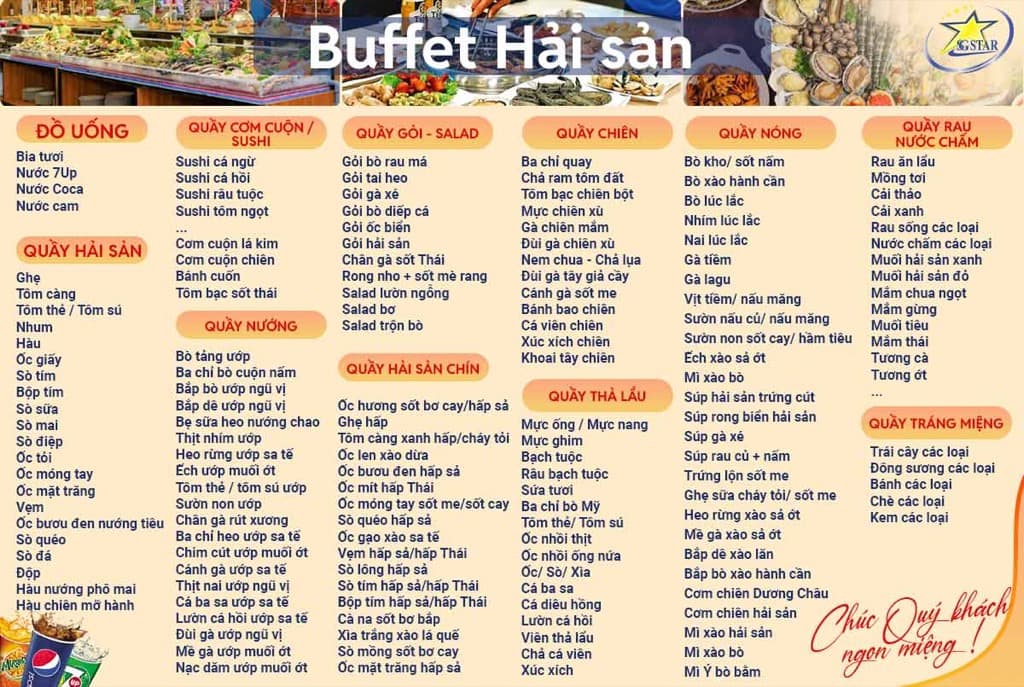 Menu tiệc hải sản BBQ tự chọn Tour Quy Nhơn Phú Yên 3 Ngày 3 Đêm Lễ 30/4