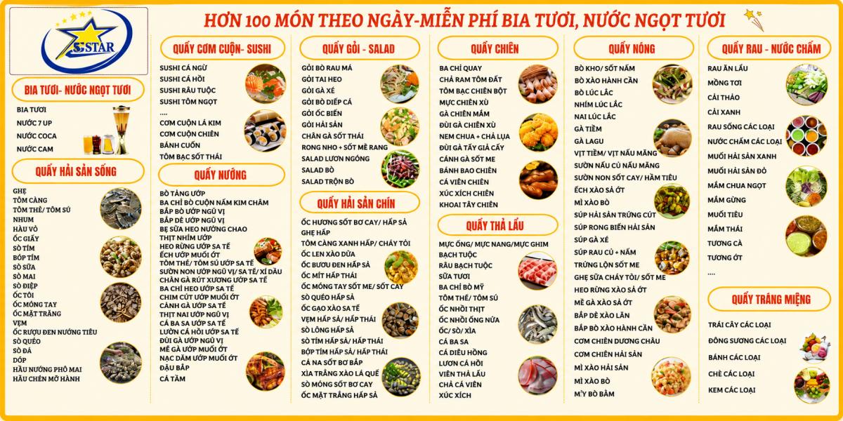 Thực đơn buffet BBQ trong tour Quy Nhơn Phú Yên 3 ngày 3 đêm