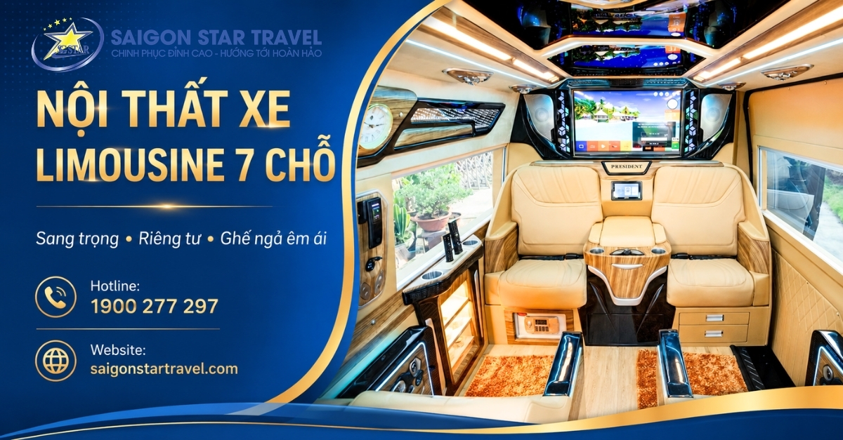 Nội thất xe Limousine 7 chỗ tại TpHCM ghế ngồi thoải mái riêng tư