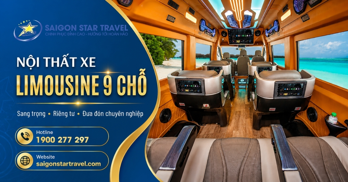 Nội thất xe Limousine 9 chỗ tại TpHCM ghế thương gia riêng tư