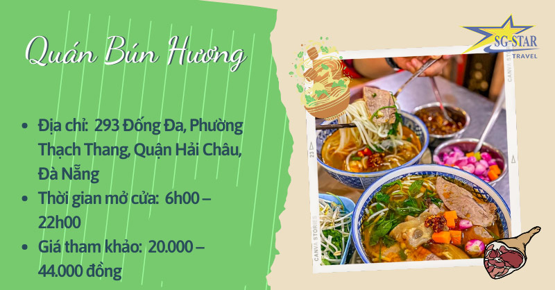 Top 5 quán bún bò Huế ngon, nổi tiếng nhất tại Đà Nẵng | Saigon Star Travel Quán Bún Hương với hương vị thơm ngon của nước lèo