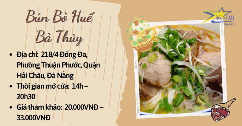 Top 5 quán bún bò Huế ngon, nổi tiếng nhất tại Đà Nẵng | Saigon Star Travel Quán Bún Bò Huế Bà Thủy chuẩn hương vị Huế