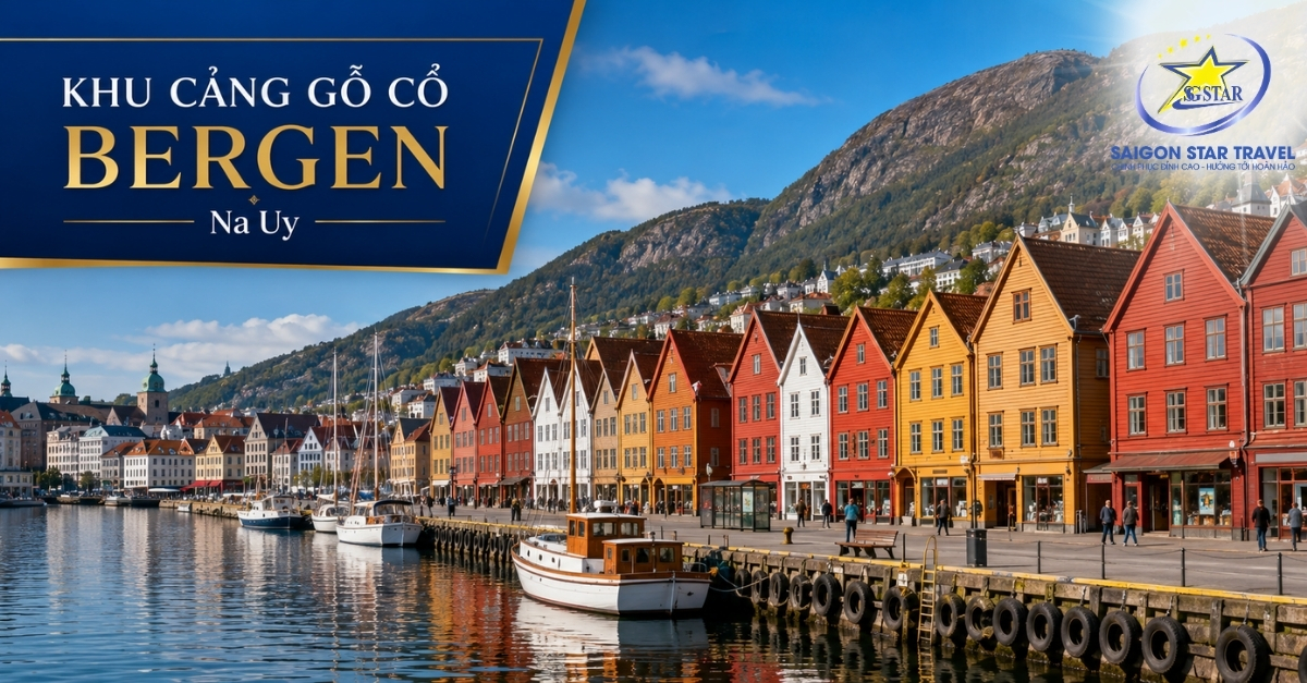 Khu cảng cổ Bryggen Bergen trong Tour Bắc Âu