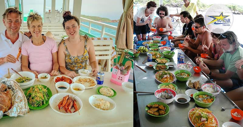 Thưởng thức bữa trưa với những món hải sản tươi ngon ngay trên tàu Thưởng thức bữa trưa với những món hải sản tươi ngon ngay trên tàu