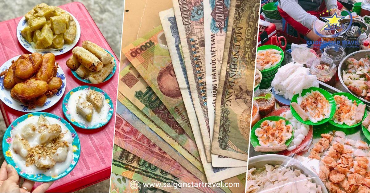 Tiền mặt và các món ăn vặt tại chợ Cồn