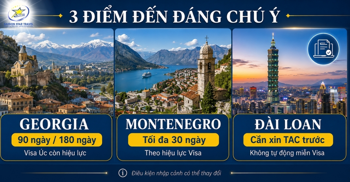 Visa Úc hỗ trợ đi Georgia Montenegro và xin giấy phép nhập cảnh Đài Loan theo điều kiện