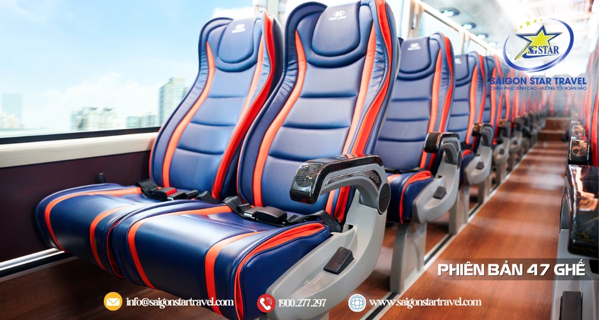 Nội thất xe du lịch 45-47 chỗ ghế ngả, lối đi thoáng phục vụ tour Vũng Tàu đoàn riêng