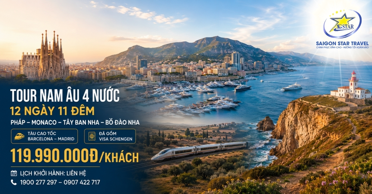 Tour Nam Âu 4 Nước 12N11Đ Từ TpHCM: Pháp – Monaco – Tây Ban Nha – Bồ Đào Nha