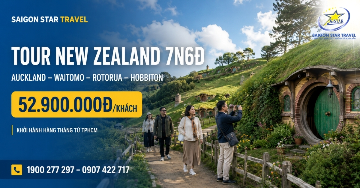 Tour New Zealand Đảo Bắc 7N6Đ: Auckland – Waitomo – Rotorua – Hobbiton