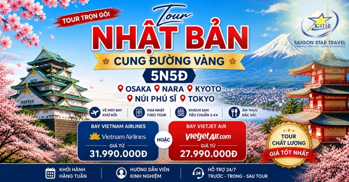Tour Nhật Bản Cung Đường Vàng 5N5Đ từ TpHCM | Bay Vietnam Airlines Hoặc Vietjet Air