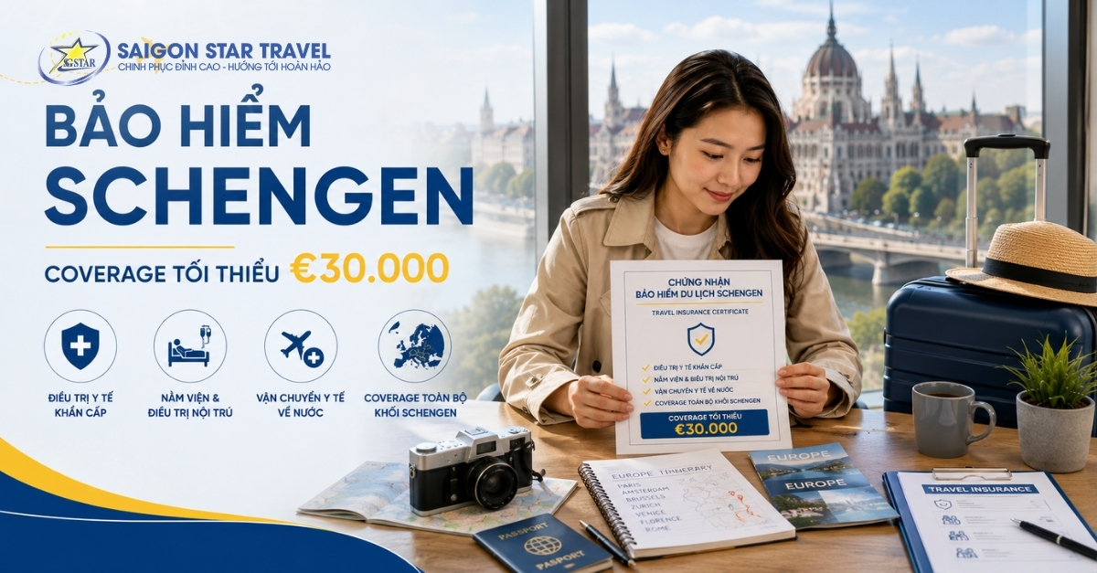 Bảo hiểm du lịch Schengen với mức bảo hiểm tối thiểu 30000 euro