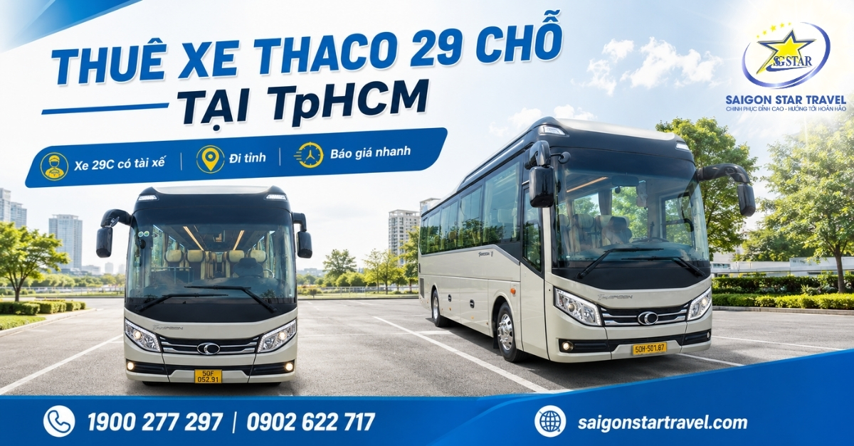 Thuê Xe 30 Chỗ Tại TpHCM - Xe 29C Có Tài Xế, Báo Giá Theo Lộ Trình
