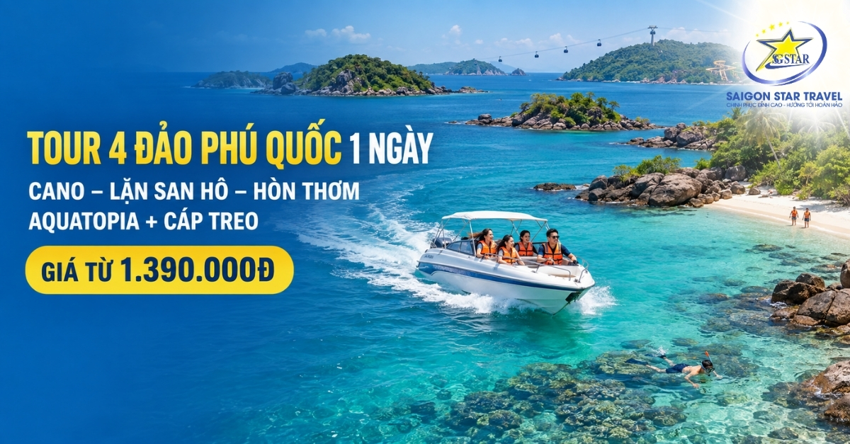 Tour 4 Đảo Phú Quốc 1 Ngày - Cano, Aquatopia & Cáp Treo Hòn Thơm