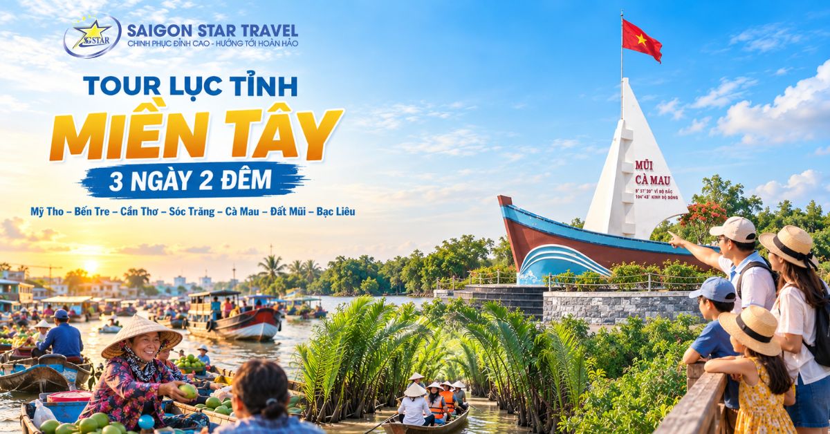 Tour Miền Tây 3 Ngày 2 Đêm 6 Tỉnh | Chợ Nổi Cái Răng - Mũi Cà Mau