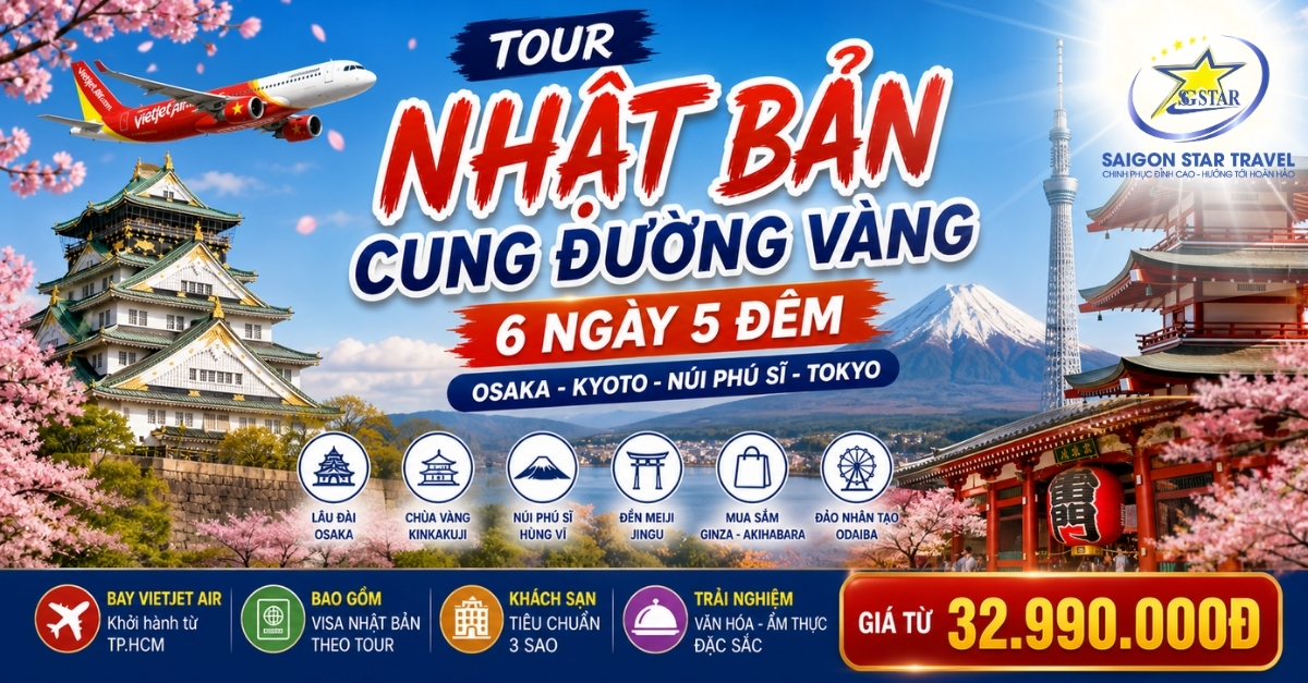 Tour Nhật Bản Cung Đường Vàng 6N5Đ Từ TpHCM | Bay Vietjet Airlines
