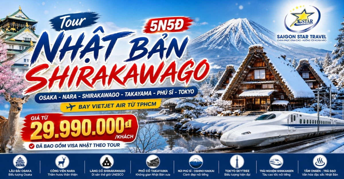 Tour Nhật Bản Shirakawago 5N5Đ Từ TpHCM Bay Vietjet Airlines