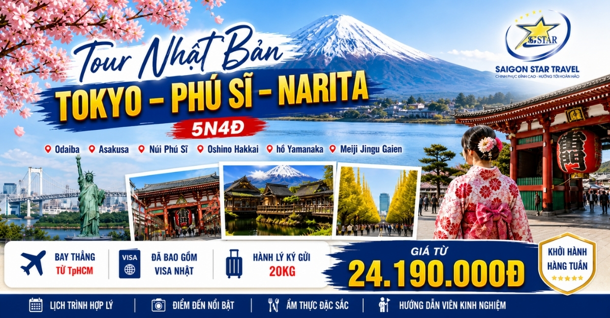 Tour Nhật Bản Tokyo Phú Sĩ Narita 5N4Đ từ TpHCM bay Vietjet Air