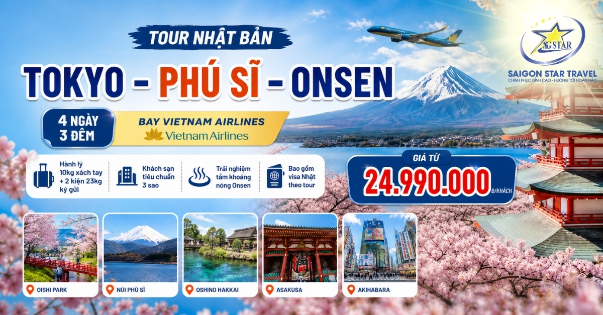 Tour Nhật Bản Tokyo - Phú Sĩ - Onsen 4N3Đ Từ TpHCM | Bay Vietnam Airlines