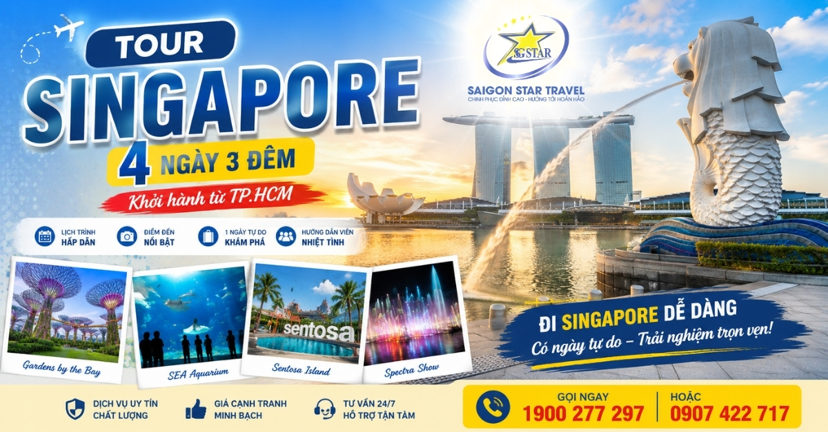 Tour Singapore 4 Ngày 3 Đêm Từ TpHCM: Merlion Park, Gardens By The Bay, Sentosa, SEA Aquarium