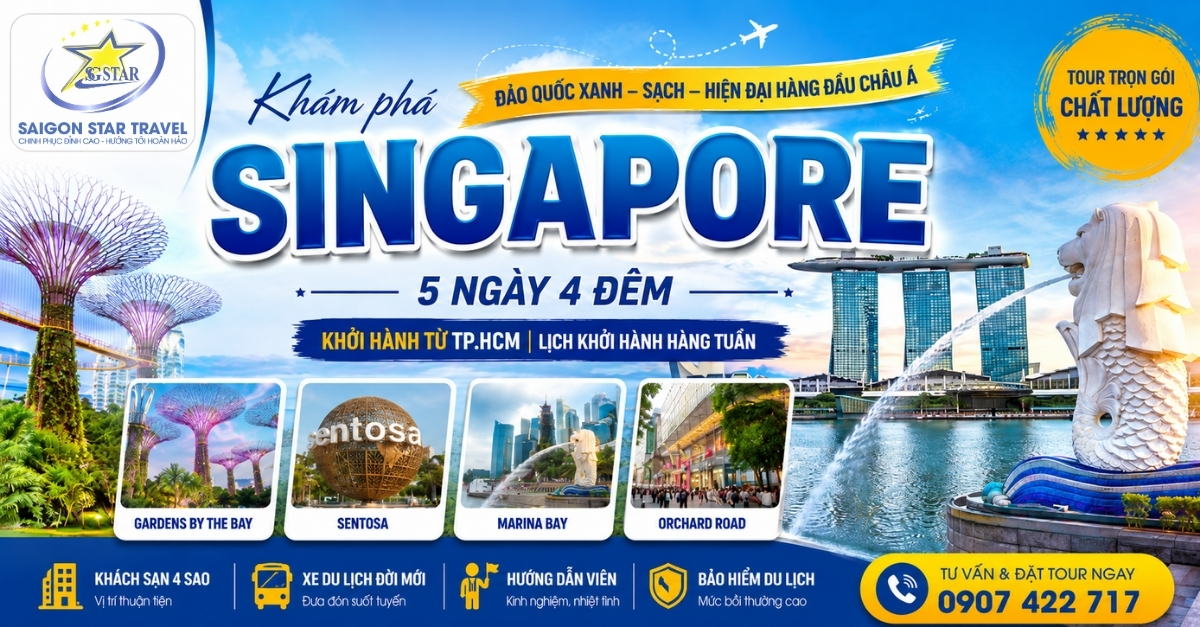 Tour Singapore 5 Ngày 4 Đêm Từ TpHCM - Gardens by the Bay, Sentosa, Marina Bay