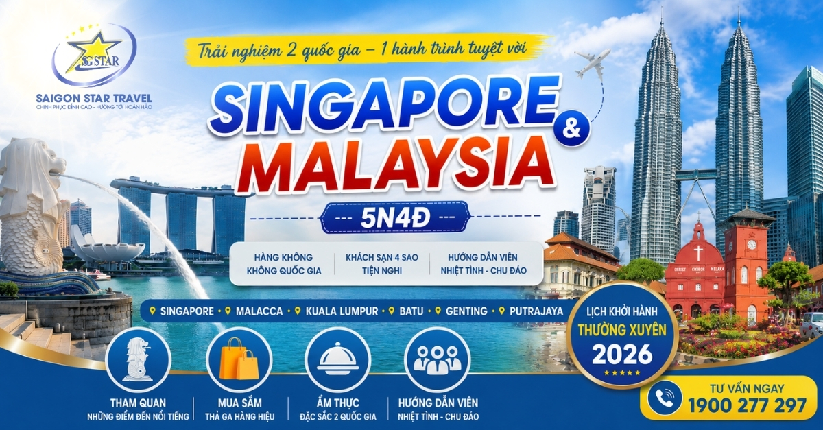 Tour Singapore Malaysia 5N4Đ khởi hành từ TpHCM tham quan Merlion và Petronas.