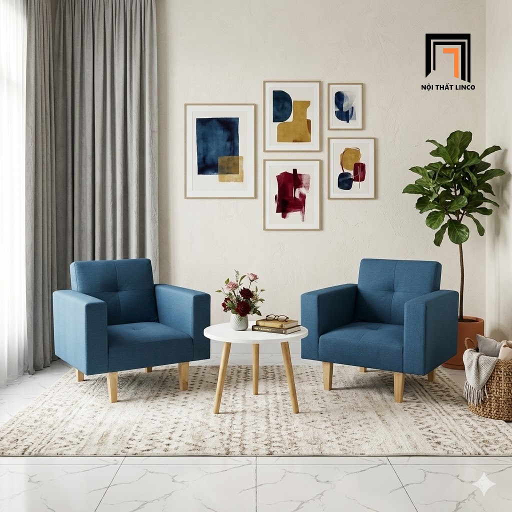 sofa đơn xanh dương