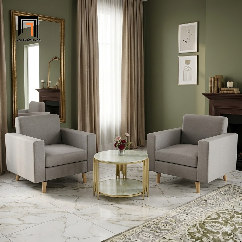 sofa đơn xám trắng