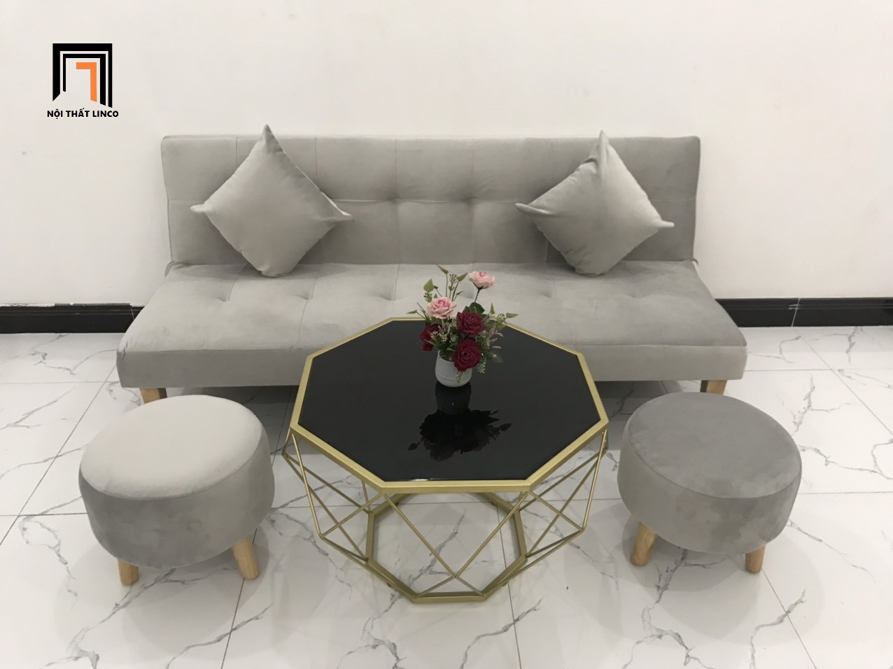 sofa giường xám trắng