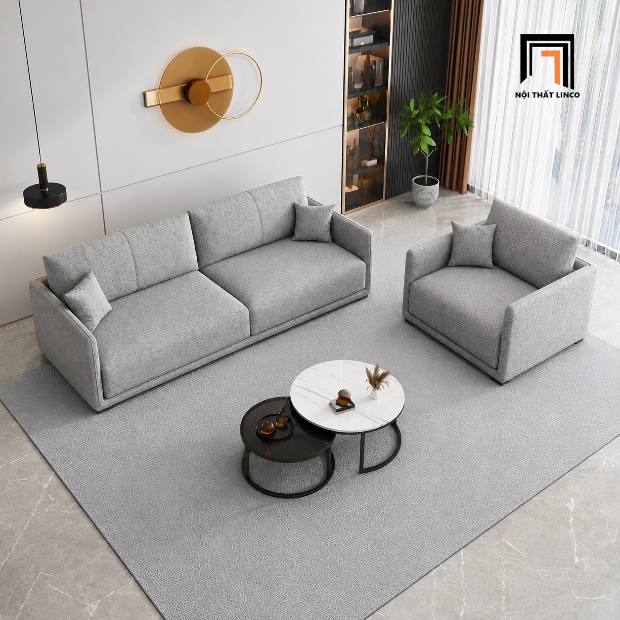 sofa phòng nhỏ tông xám trắng